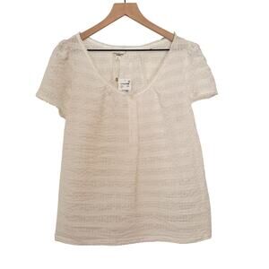 Max Studio London Womans Size L Cream Cottagecore Sheer Short Sleeve Blouse